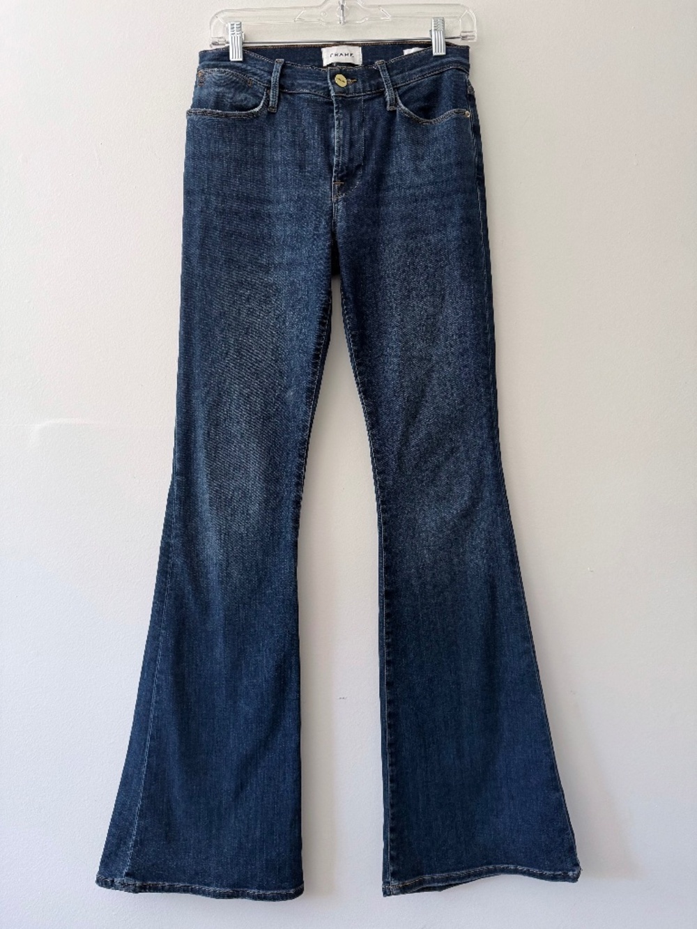 Frame 'Le High Flare' Dark Denim Stretch 5 Pocket Zip Size 27